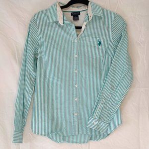 Striped Blouse, Work Shirt, US Polo Assn, Teal